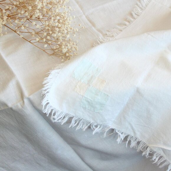 Vintage 1960s Tablecloth, 36 Inch Feedsack Cloth With Fringe and Cutwork - Picture 7 of 10